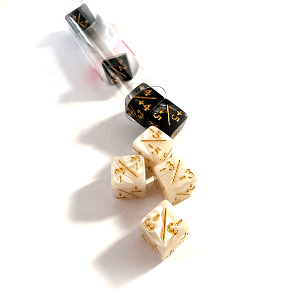 Central Dice – d6 Positivo/Negativo: Mármore Preto e Branco